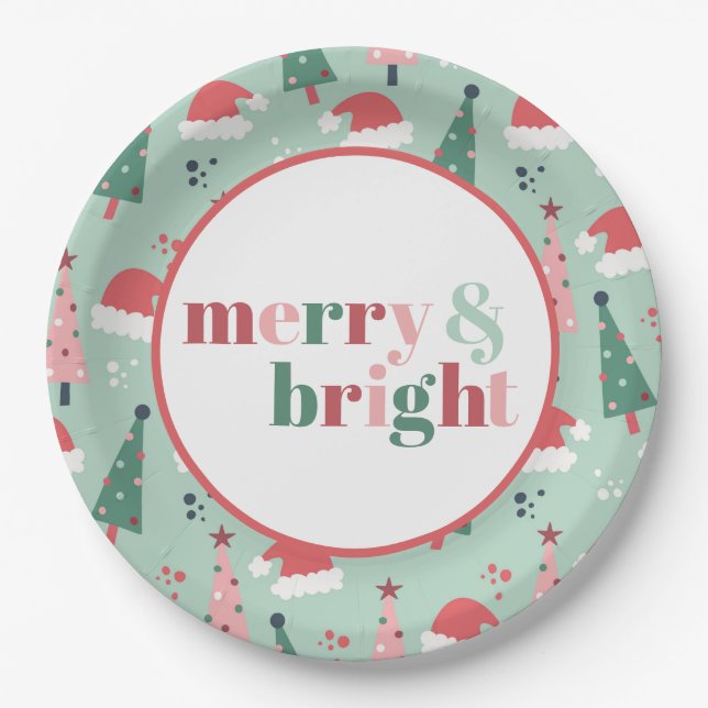 Merry & Bright Christmas Paper Plate (Front)