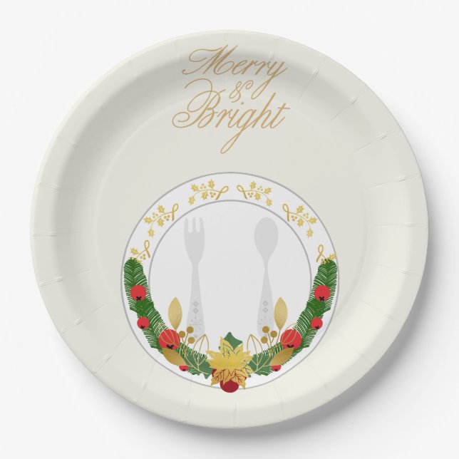Merry & Bright Christmas Paper Plate (Front)