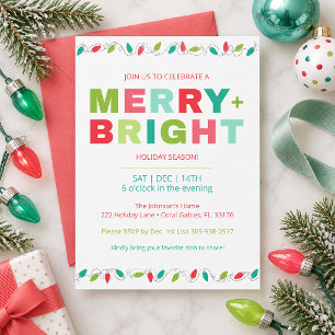 Merry + Bright Christmas Party Invitation