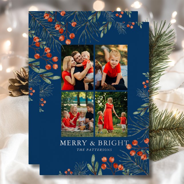 Merry & Bright Christmas Photo Collage Floral (Creator Uploaded)