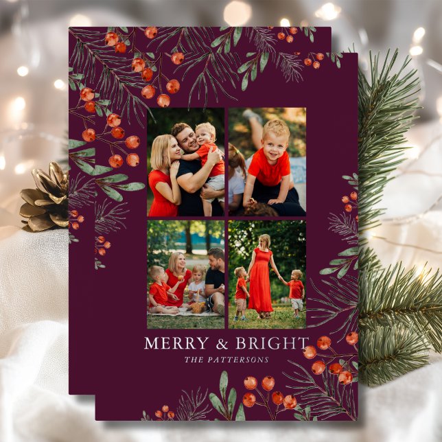 Merry & Bright Christmas Photo Collage Floral (Creator Uploaded)