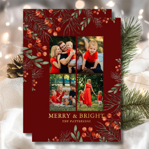 Merry & Bright Christmas Photo Collage Floral
