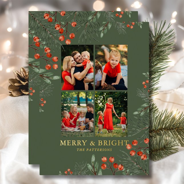 Merry & Bright Christmas Photo Collage Floral (Creator Uploaded)