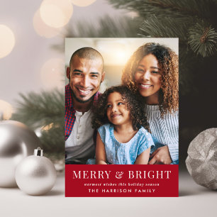 Merry Bright Christmas Photo Red Holiday Card