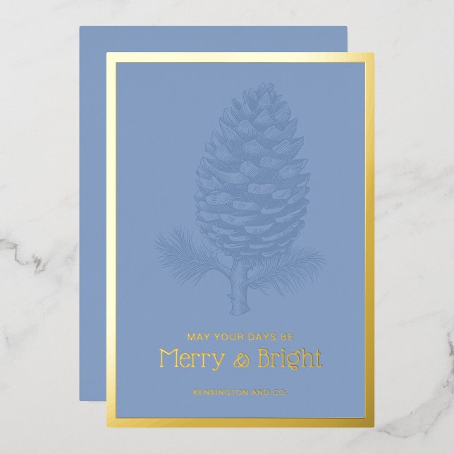 Merry & Bright Christmas Pinecone Blue Corporate (Front/Back)