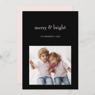 Merry & Bright Christmas Pink and Black Photo Holiday Card