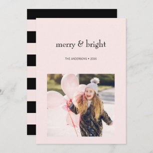 Merry & Bright Christmas Pink and Black Photo Holiday Card