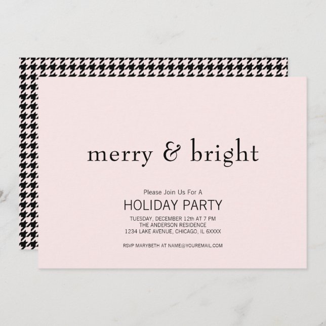 Merry & Bright Christmas Pink & Black Holiday Invitation (Front/Back)