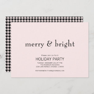 Merry & Bright Christmas Pink & Black Holiday Invitation
