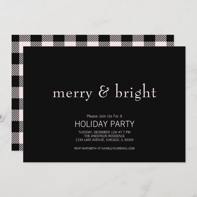 Merry & Bright Christmas Pink & Black Holiday Invitation (Front/Back)