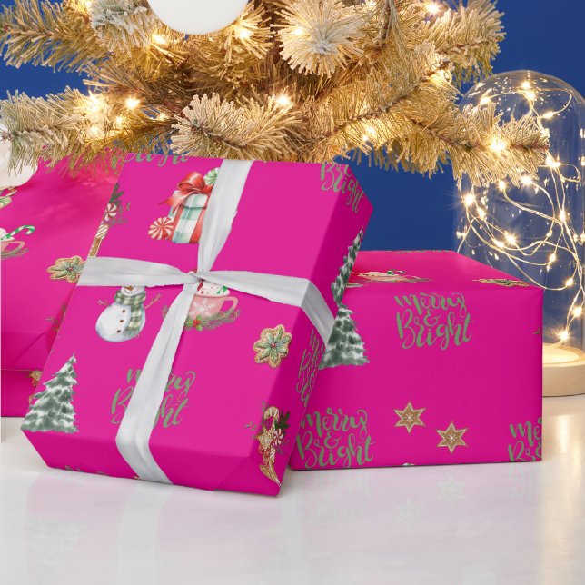 Merry & Bright Christmas pink christmas Holiday Wrapping Paper (Holidays)