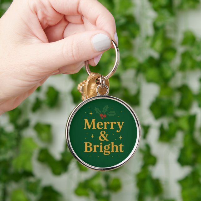 Merry & Bright Christmas Quote Key Ring (Hand)