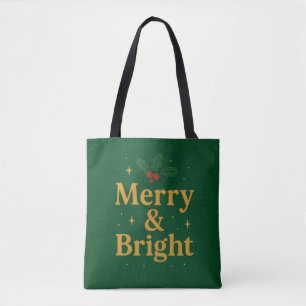 Merry & Bright Christmas Quote Tote Bag
