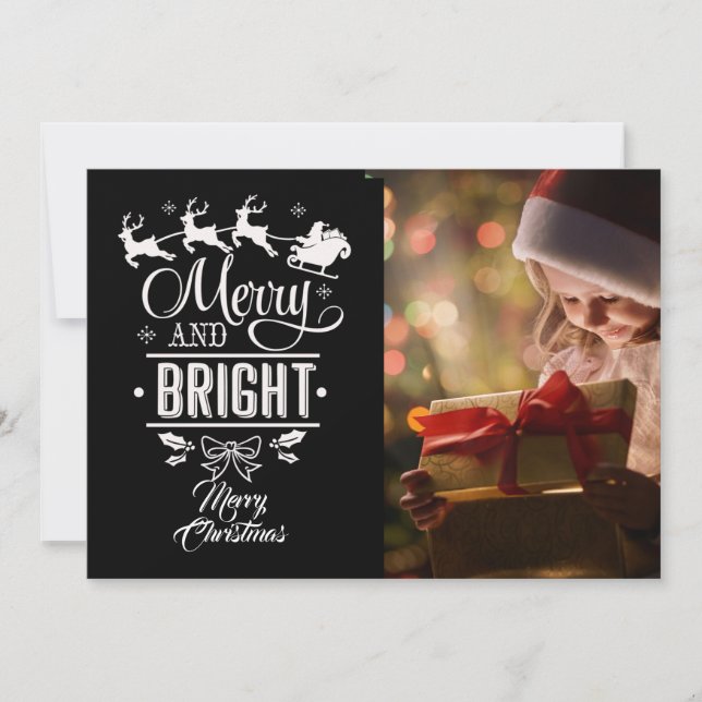 Merry & Bright/Christmas Saying/2-Sided/Snowflakes Holiday Card (Front)