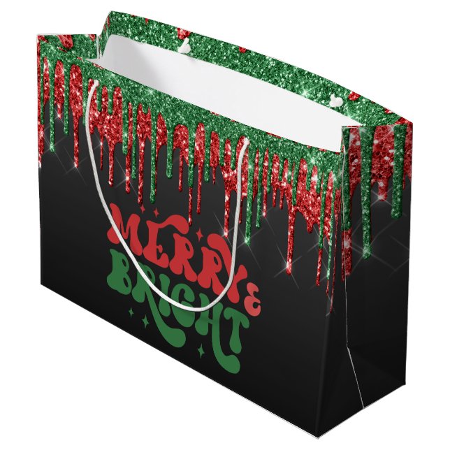 MERRY & BRIGHT CHRISTMAS SCRIPT CUSTOM MONOGRAM LARGE GIFT BAG (Back Angled)