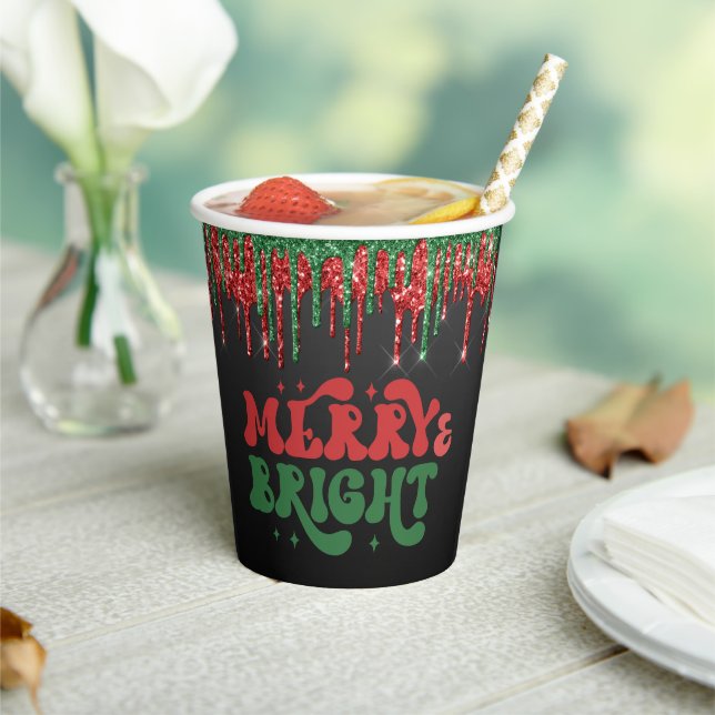 MERRY & BRIGHT CHRISTMAS SCRIPT CUSTOM MONOGRAM PAPER CUPS (Insitu)