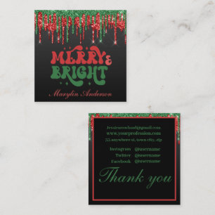 MERRY & BRIGHT CHRISTMAS SCRIPT CUSTOM MONOGRAM SQUARE BUSINESS CARD