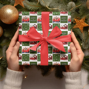 Merry & Bright Christmas Snowflake Photo Green Wrapping Paper Sheet