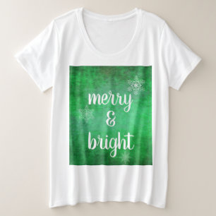 Merry & Bright Christmas Snowflakes on Green Plus Size T-Shirt