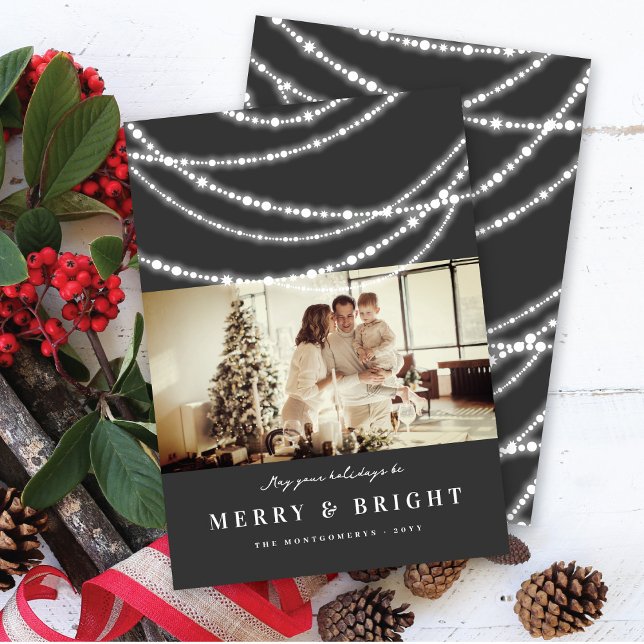Merry & Bright Christmas Sparkling Lights Photo Holiday Card (Creator Uploaded)