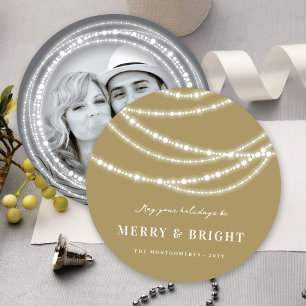 Merry & Bright Christmas Sparkling Lights Photo Holiday Card