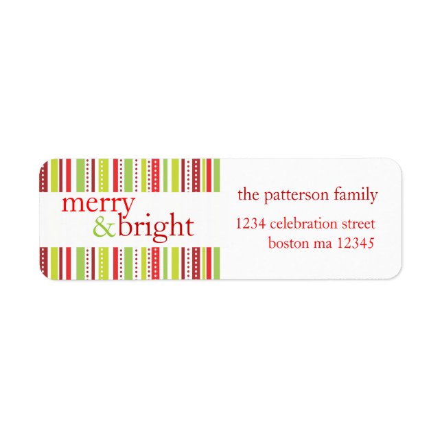 Merry & Bright Christmas Stripes Holiday Label (Front)
