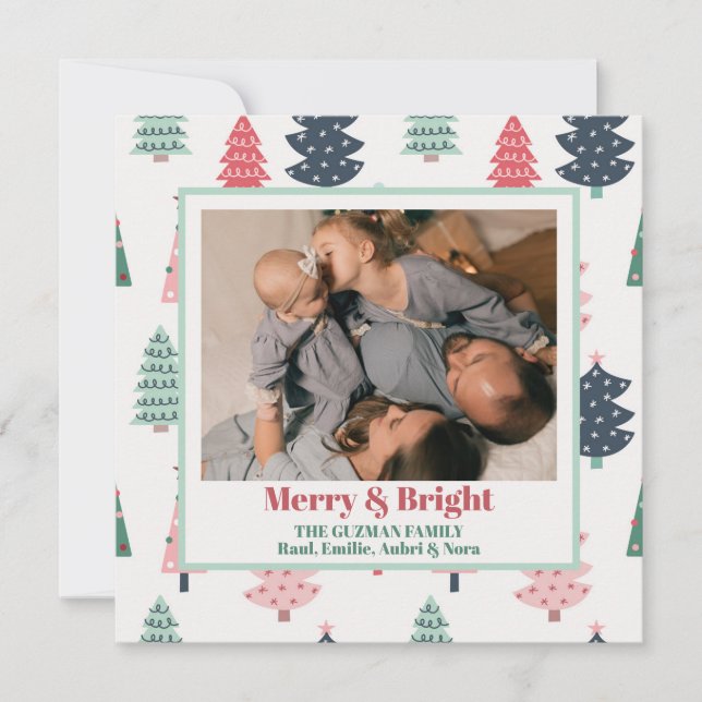 Merry & Bright Christmas Tree Holiday Card (Front)