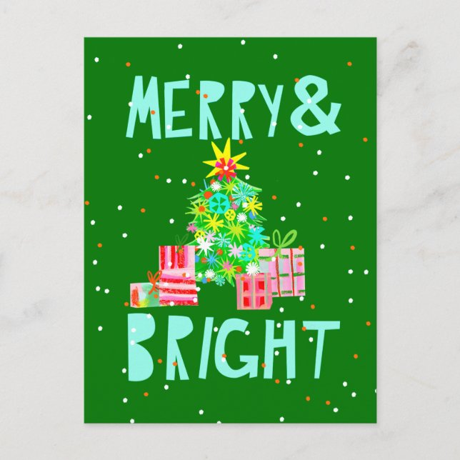 Merry & Bright Christmas Tree Holiday Postcard (Front)