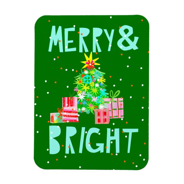 Merry & Bright Christmas Tree Magnet (Vertical)