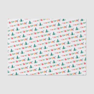 Merry & bright Christmas trees colourful retro fon Tissue Paper