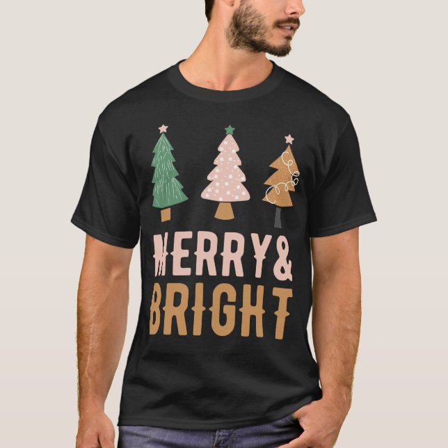 Merry & Bright Christmas Trees T-Shirt Design (Front)