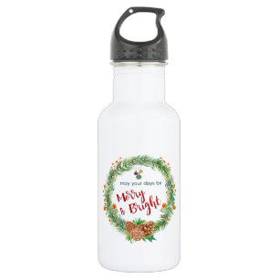 Merry & Bright Christmas Wreath 532 Ml Water Bottle