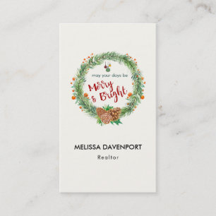 Merry & Bright Christmas Wreath Business Card