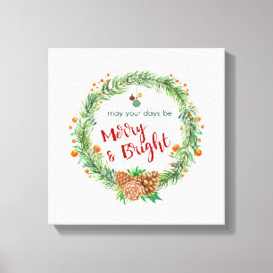 Merry & Bright Christmas Wreath Canvas Print
