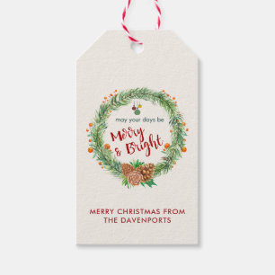 Merry & Bright Christmas Wreath Gift Tags