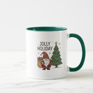 Merry & Bright Christmas Wreath Green Handle Mug