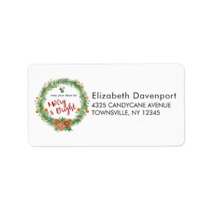 Merry & Bright Christmas Wreath Label