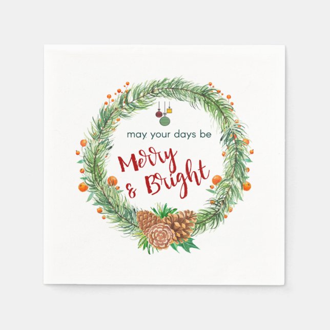 Merry & Bright Christmas Wreath Napkin (Front)