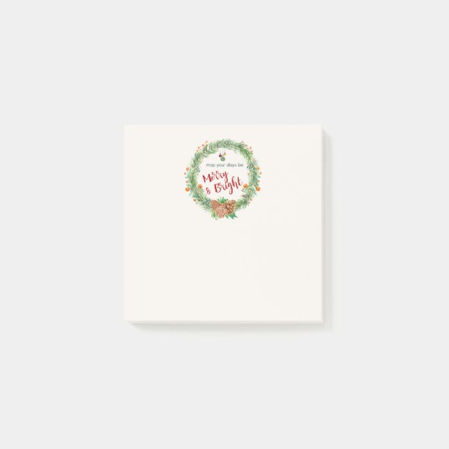 Merry & Bright Christmas Wreath Post-it Notes (Front)