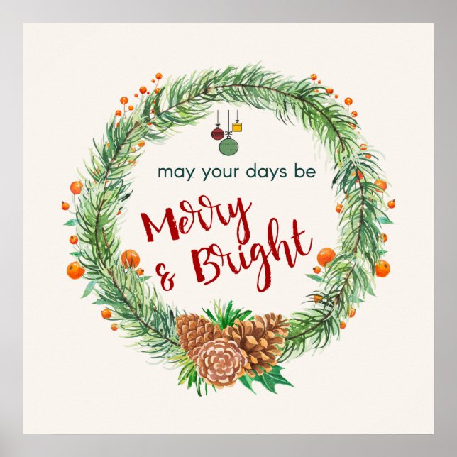 Merry & Bright Christmas Wreath Poster (Front)