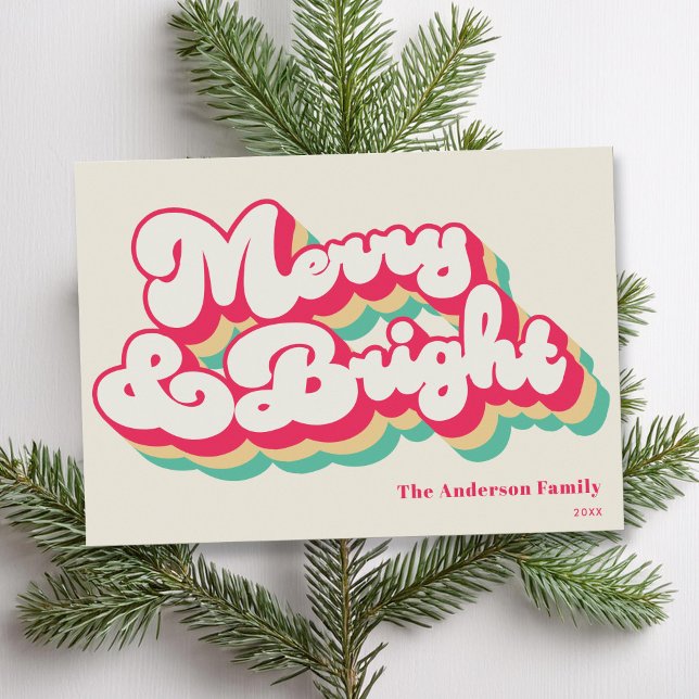 Merry & Bright Classic Retro Typography Non Photo Holiday Card (Creator Uploaded)