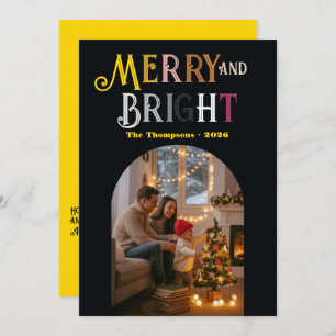 Merry & Bright Colorful Christmas Photo Holiday Card