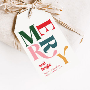 Merry & Bright Colorful Retro Christmas Gift Tags