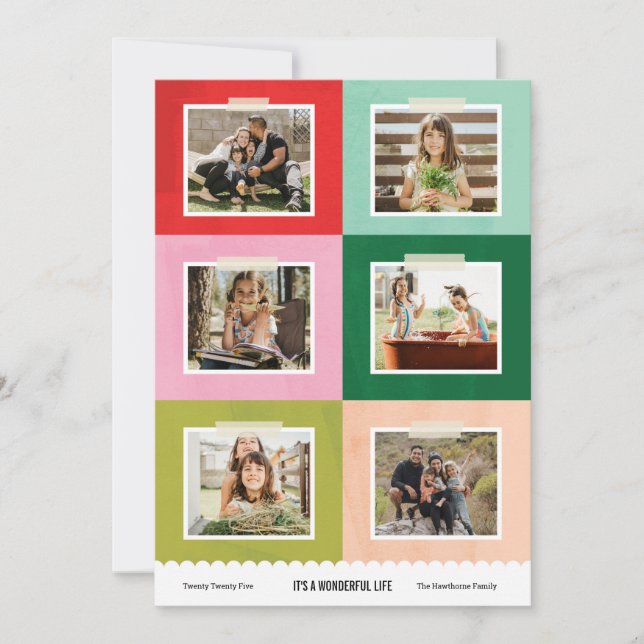 Merry & Bright Colour Blocks Holiday Photo Card (Front)