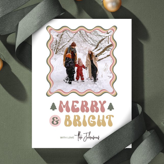 Merry & Bright Colourful 80s Retro Photo Christmas Holiday Card (Colorful Merry & Bright Christmas Photo greeting card that is sure to impress)