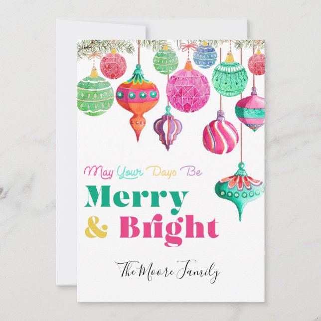 Merry & Bright Colourful Christmas Card (Front)