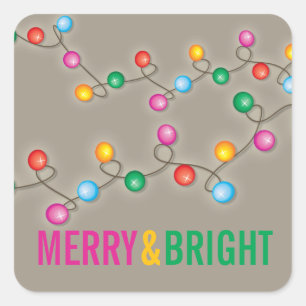 Merry & Bright Colourful Christmas Lights Holiday Square Sticker