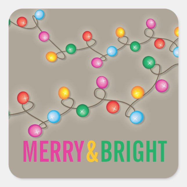 Merry & Bright Colourful Christmas Lights Holiday Square Sticker (Front)