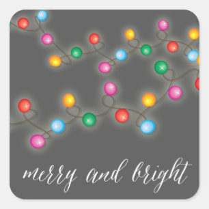 Merry & Bright Colourful Christmas Lights Holiday Square Sticker
