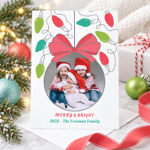 Merry & Bright Colourful Christmas Lights Photo Holiday Card